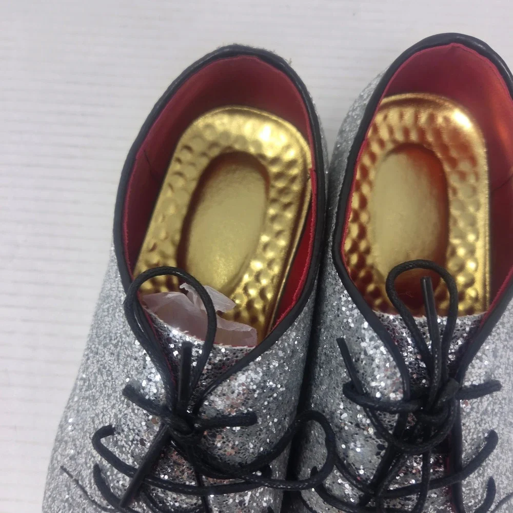 Glitter Derby Shoes Mens 10 Silver Pointed Toe Formal Party Statement Glam